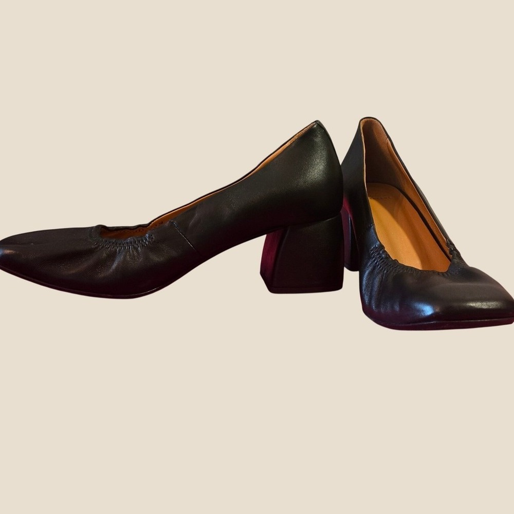 Sézane LesSouliers Black Leather Block Heel Pumps Square Toe Portugal EU 38 US 7 - Picture 2 of 9